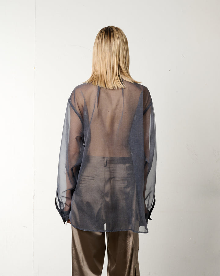 LAYERED GRAPHIC SHEER SHIRT【BLUE】