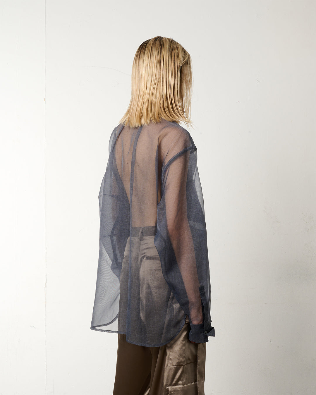 LAYERED GRAPHIC SHEER SHIRT【BLUE】