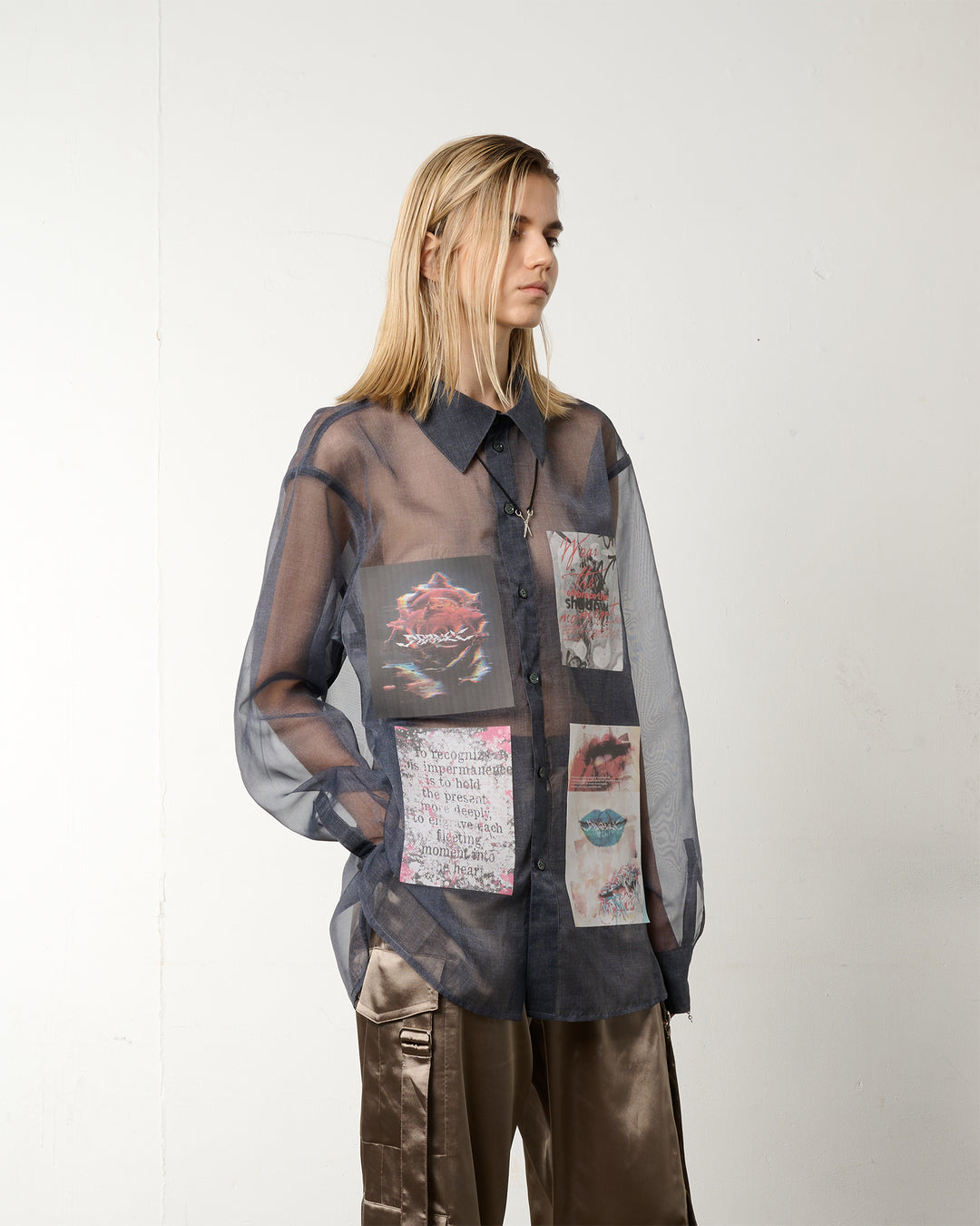 LAYERED GRAPHIC SHEER SHIRT【BLUE】