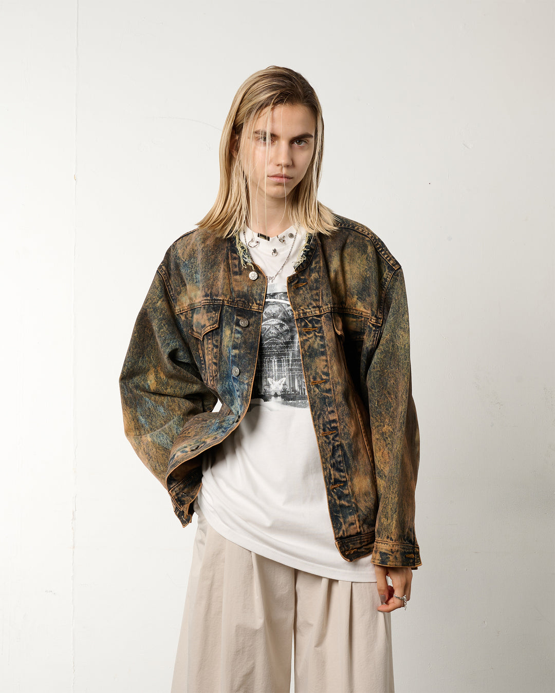 【1/1 PIECE】＜UPCYCLED＞HYPER BLEACH DENIM JACKET【BROWN】