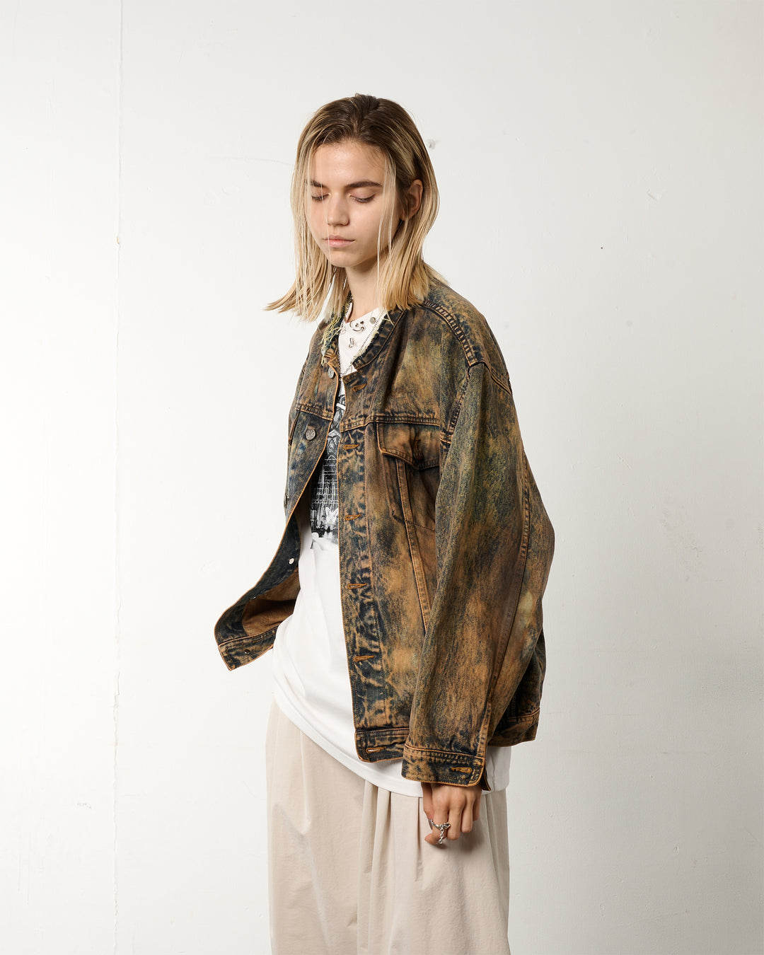 【1/1 PIECE】＜UPCYCLED＞HYPER BLEACH DENIM JACKET【BROWN】