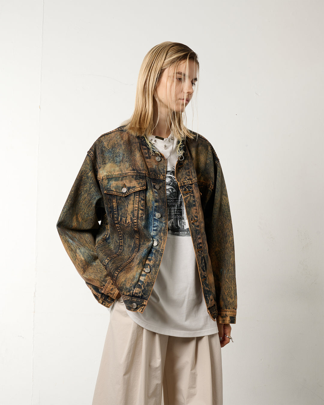 【1/1 PIECE】＜UPCYCLED＞HYPER BLEACH DENIM JACKET【BROWN】