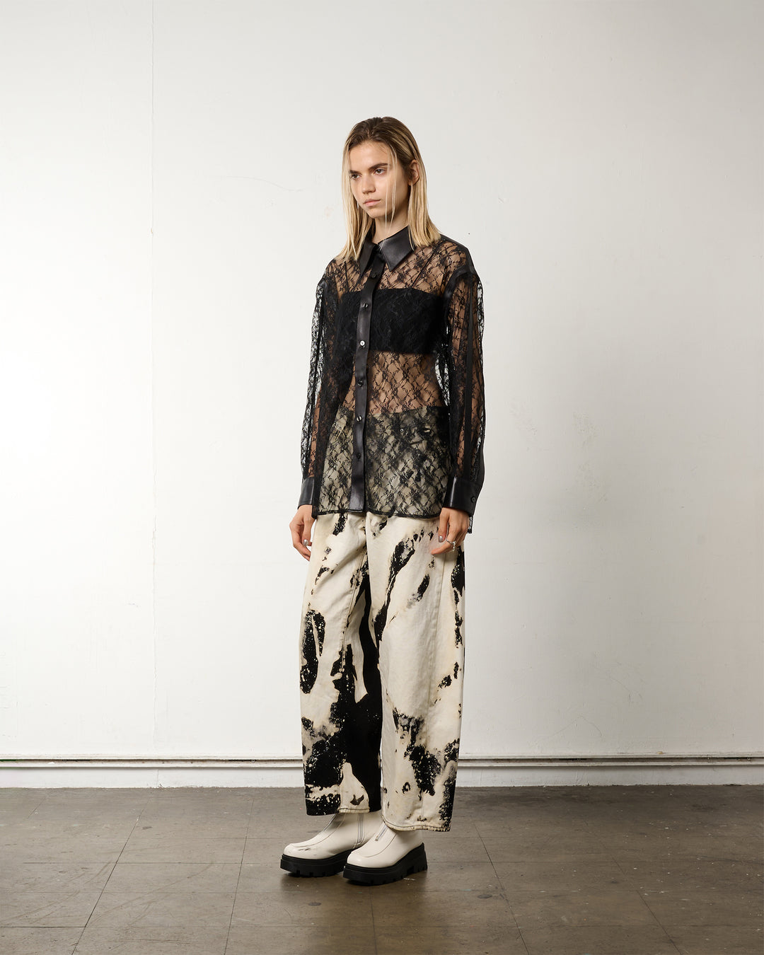 LEATHER PANELLED LACE SHIRT