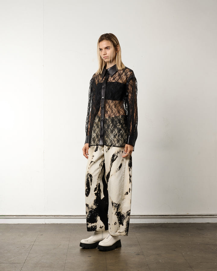 LEATHER PANELLED LACE SHIRT