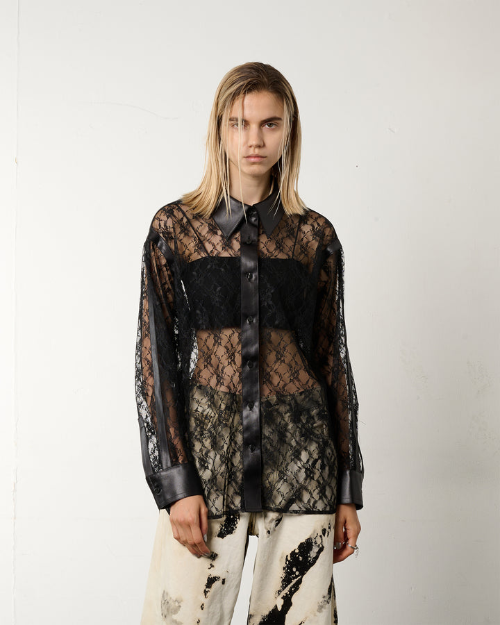 LEATHER PANELLED LACE SHIRT