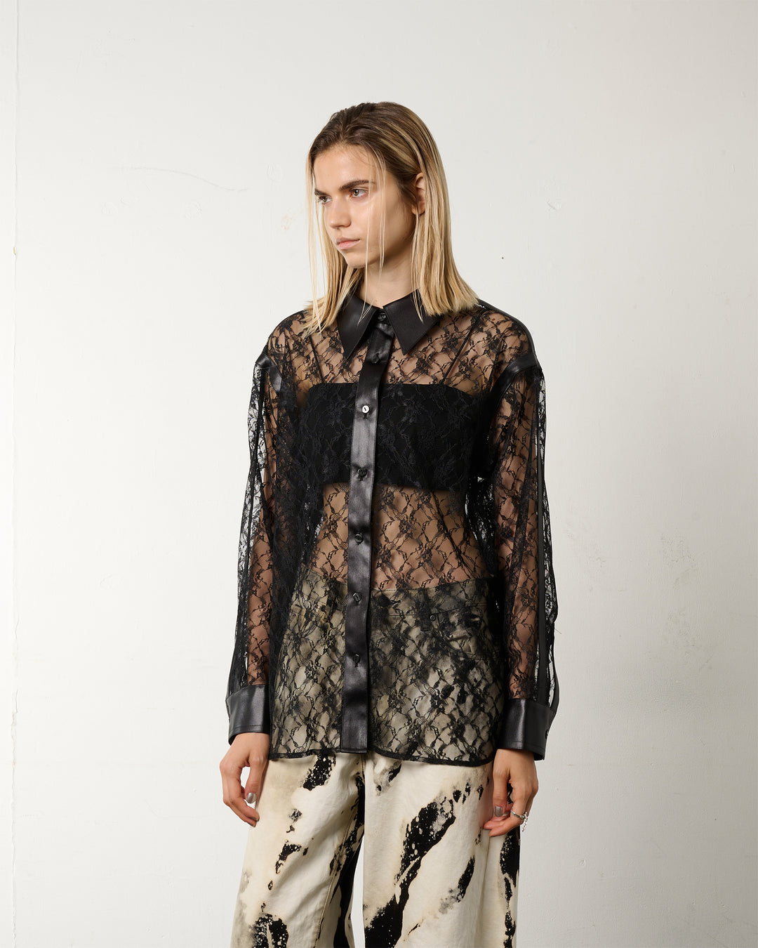 LEATHER PANELLED LACE SHIRT