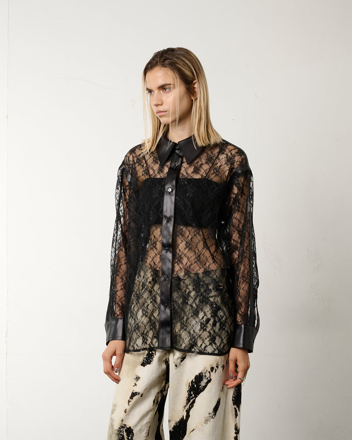 LEATHER PANELLED LACE SHIRT