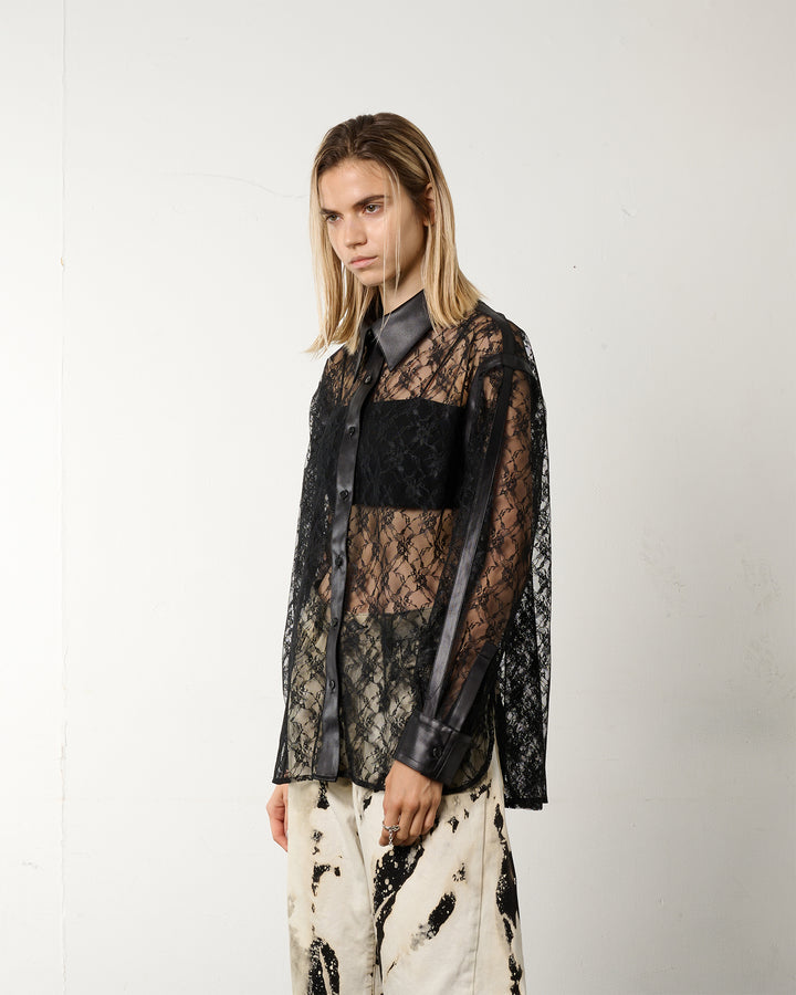LEATHER PANELLED LACE SHIRT