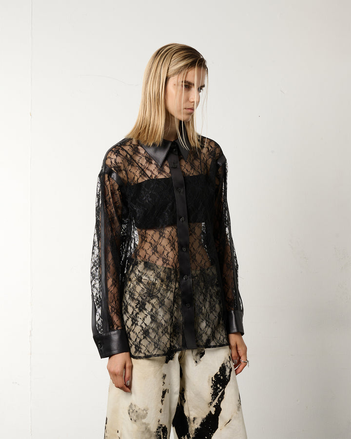 LEATHER PANELLED LACE SHIRT
