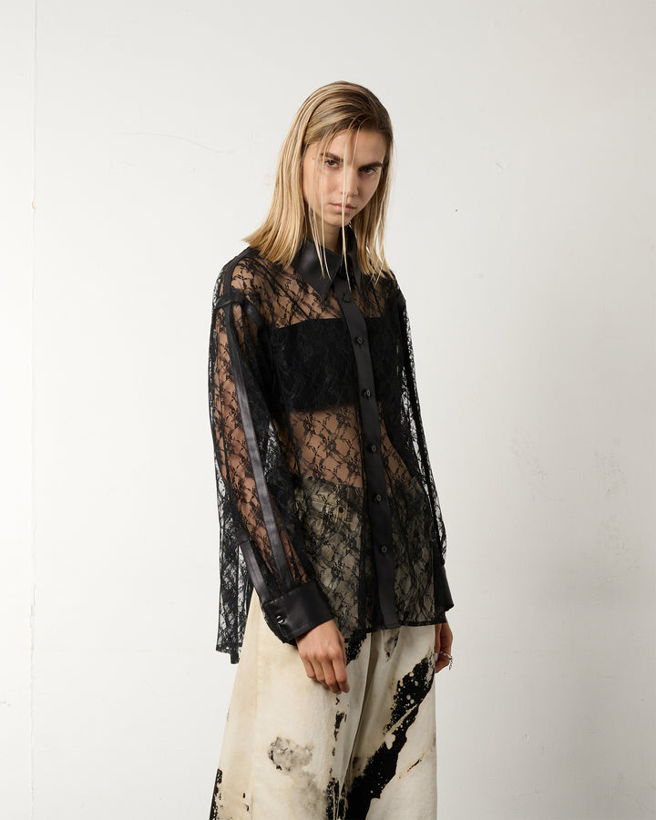 LEATHER PANELLED LACE SHIRT