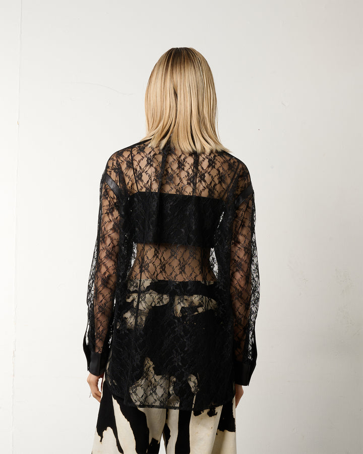 LEATHER PANELLED LACE SHIRT