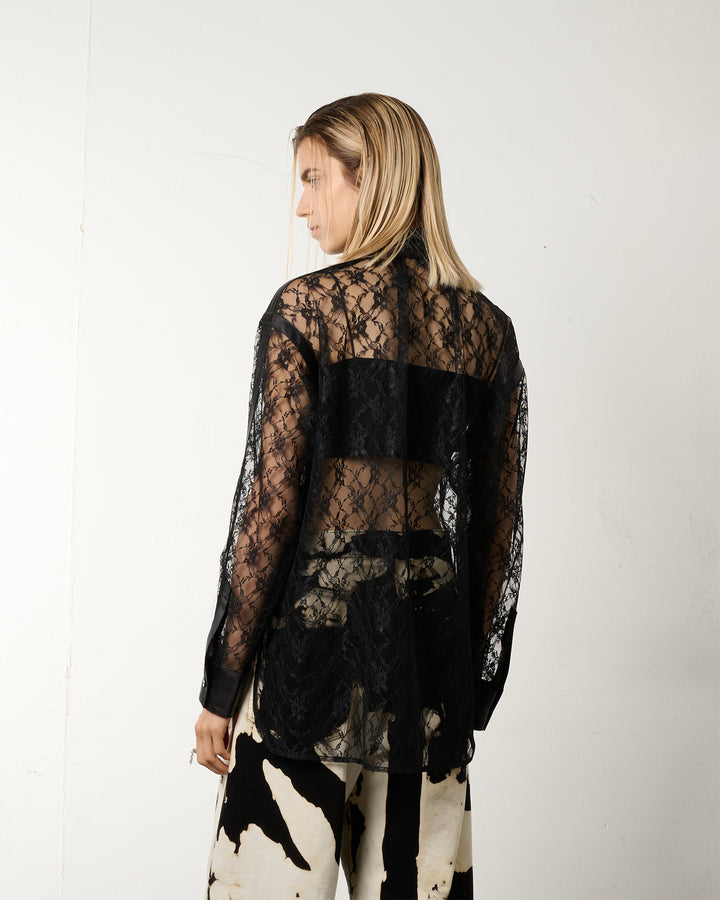 LEATHER PANELLED LACE SHIRT