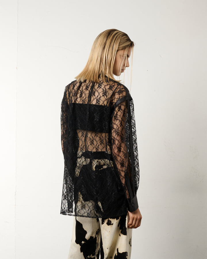 LEATHER PANELLED LACE SHIRT