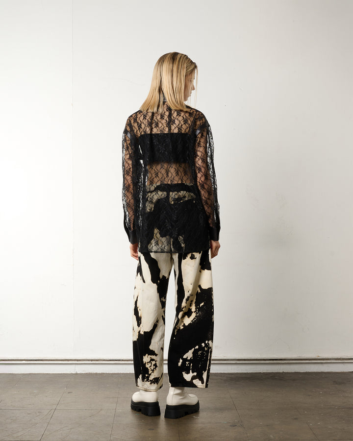 LEATHER PANELLED LACE SHIRT