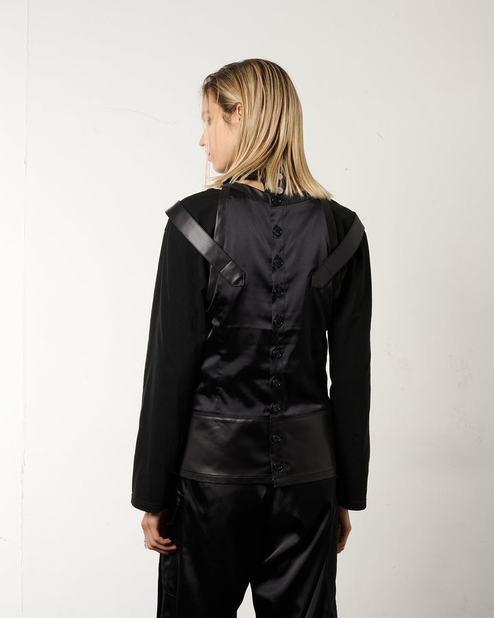 BACK BUTTON SATIN LEATHER TANK【BLACK】
