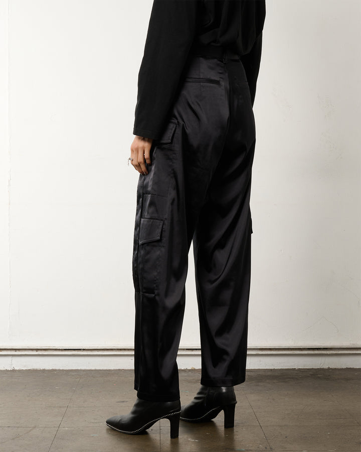 SATIN CARGO STRAP PANTS【BLACK】