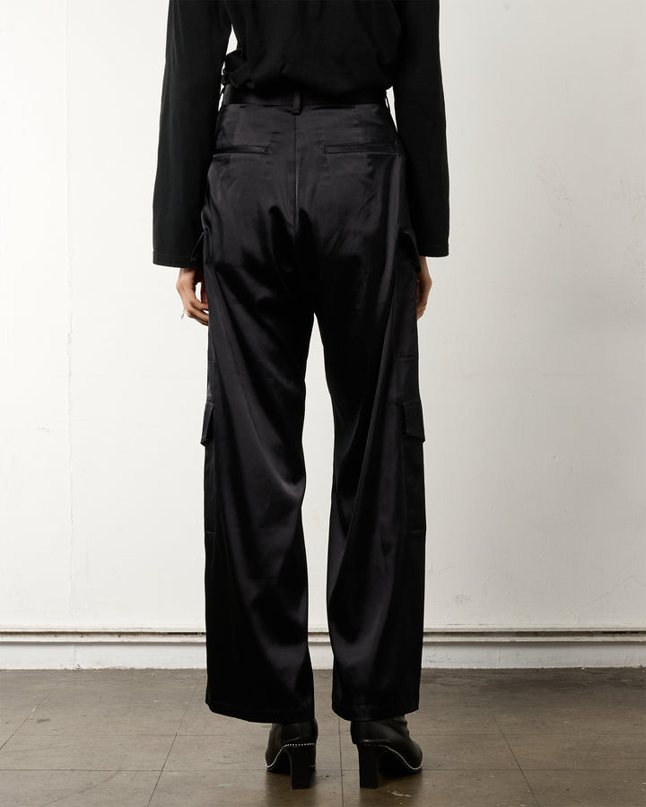 SATIN CARGO STRAP PANTS【BLACK】