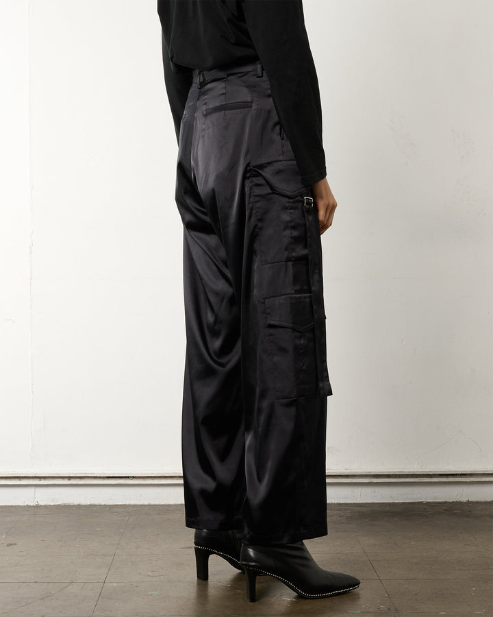 SATIN CARGO STRAP PANTS【BLACK】