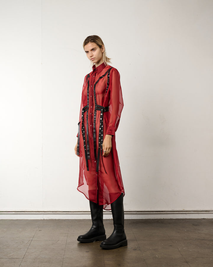 LEATHER LINE COMBI SHIRT DRESS【RED】