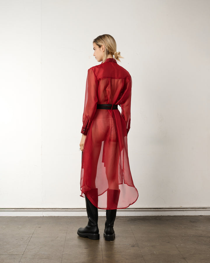 LEATHER LINE COMBI SHIRT DRESS【RED】