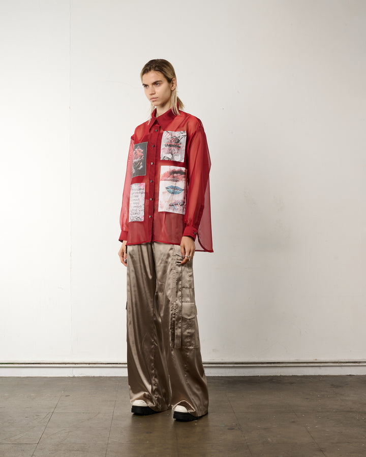 LAYERED GRAPHIC SHEER SHIRT [RED]