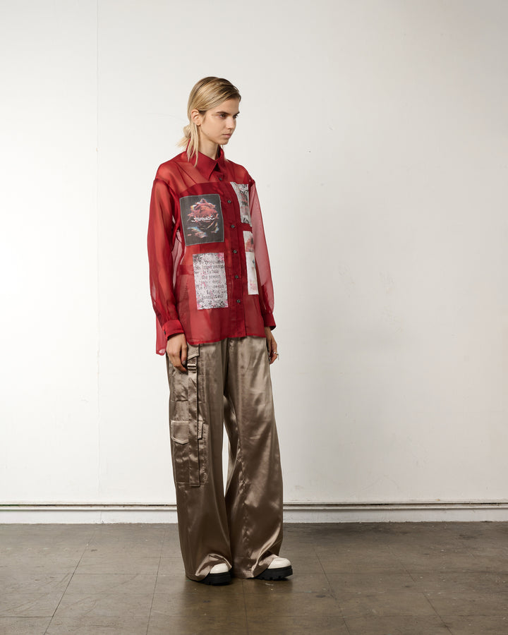 LAYERED GRAPHIC SHEER SHIRT [RED]