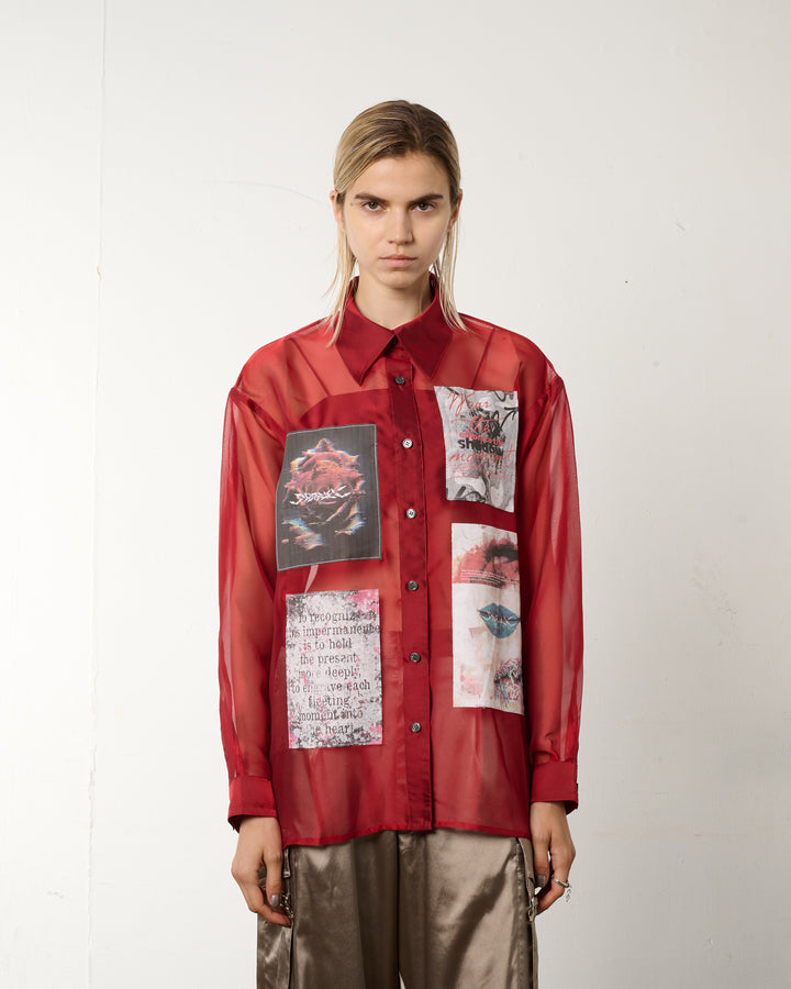 LAYERED GRAPHIC SHEER SHIRT [RED]