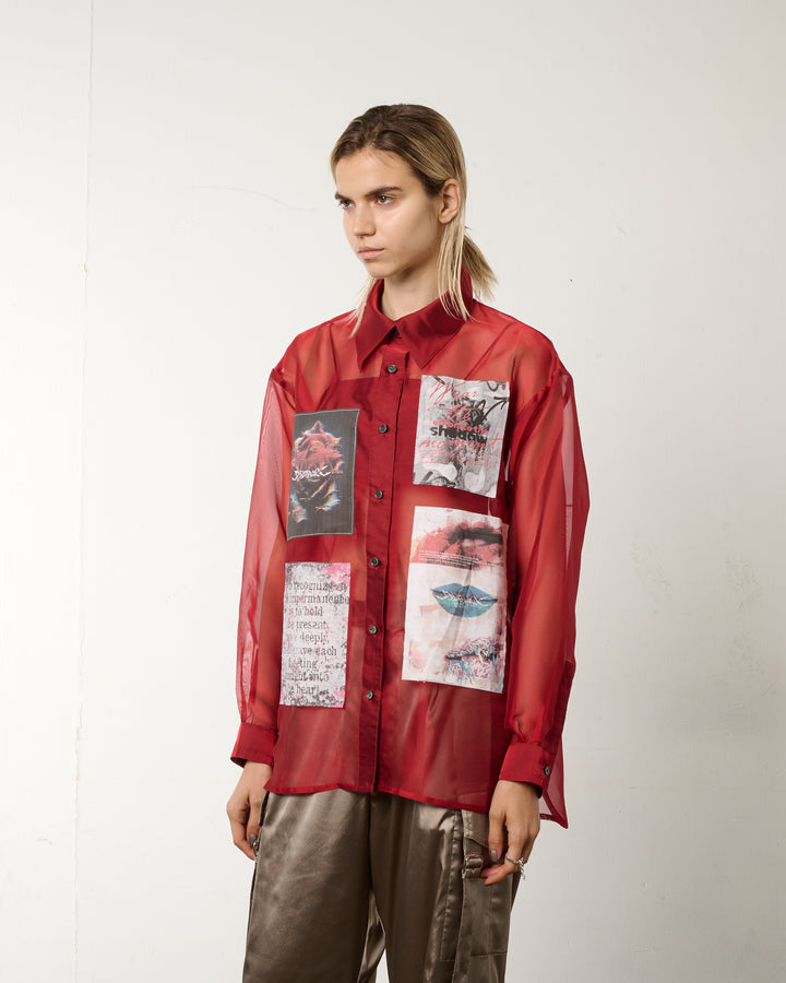 LAYERED GRAPHIC SHEER SHIRT [RED]