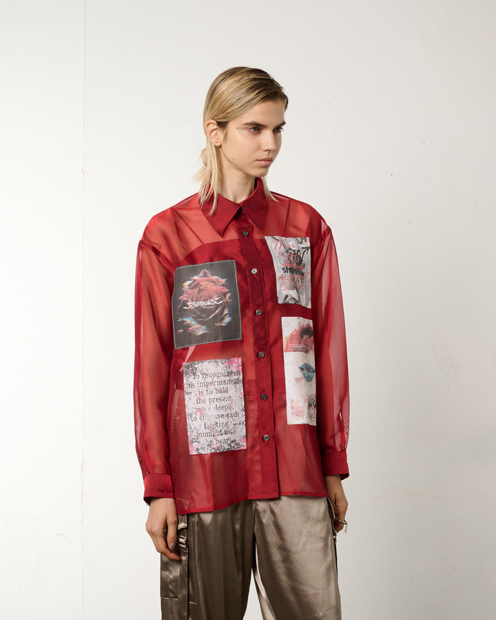 LAYERED GRAPHIC SHEER SHIRT [RED]