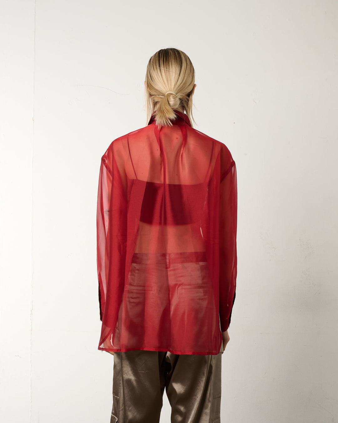 LAYERED GRAPHIC SHEER SHIRT [RED]