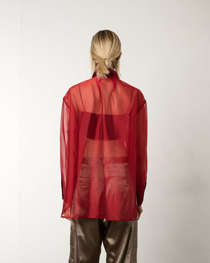LAYERED GRAPHIC SHEER SHIRT [RED]