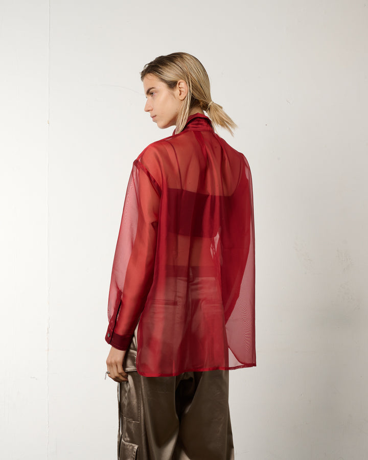 LAYERED GRAPHIC SHEER SHIRT [RED]