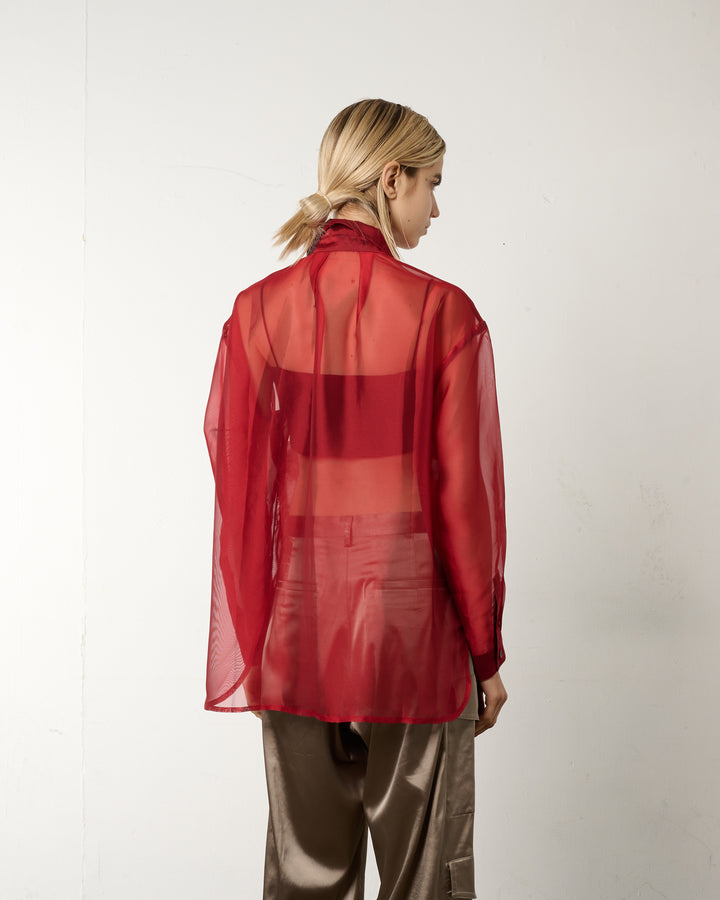 LAYERED GRAPHIC SHEER SHIRT [RED]