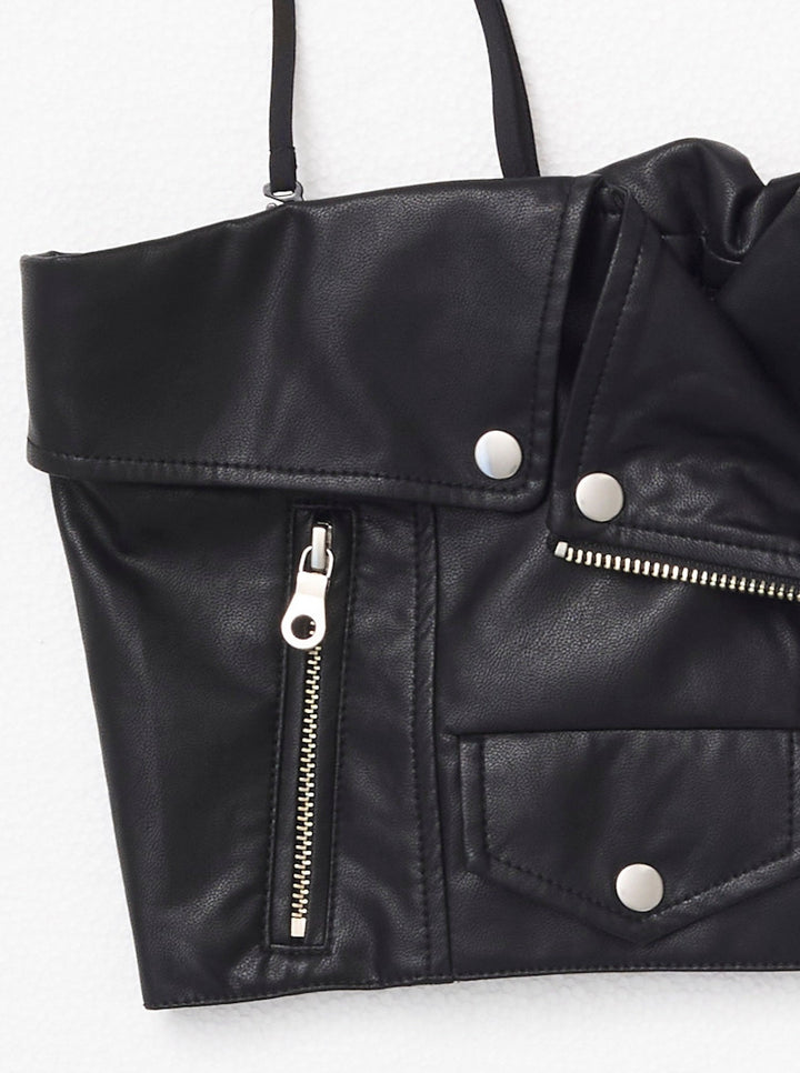 VEGAN LEATHER RIDERS DETAIL BUSTIER