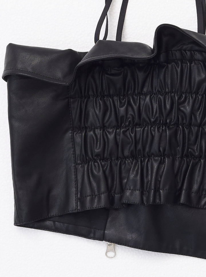 VEGAN LEATHER RIDERS DETAIL BUSTIER