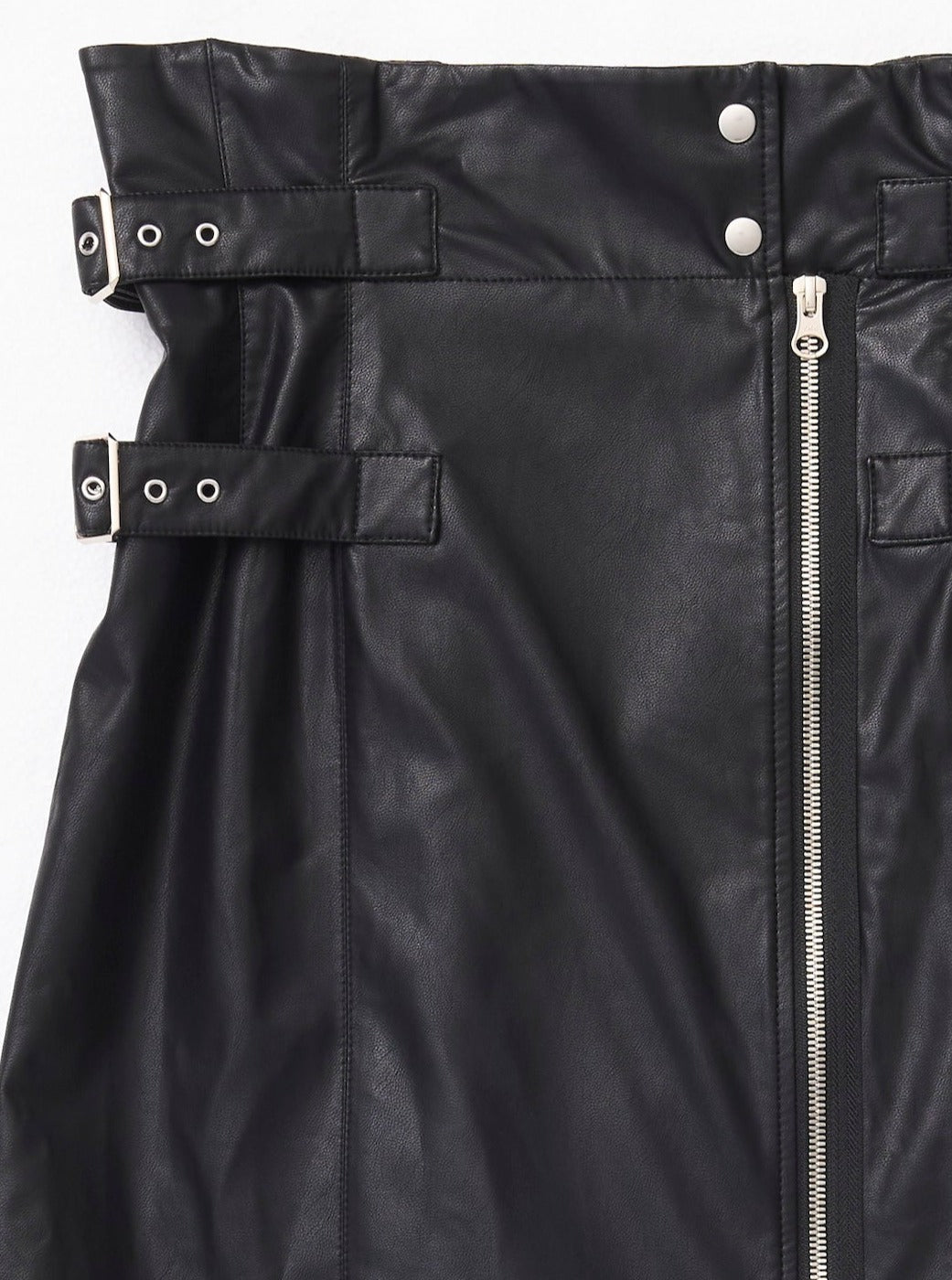 VEGAN LEATHER DOUBLE BELT HIGH WAIST SKIRT