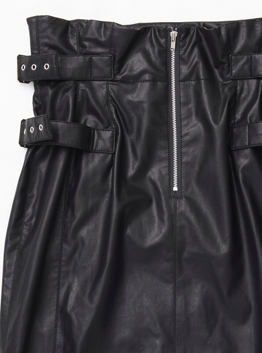 VEGAN LEATHER DOUBLE BELT HIGH WAIST SKIRT