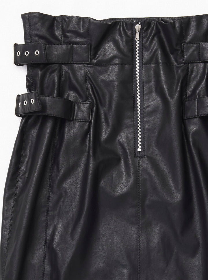 VEGAN LEATHER DOUBLE BELT HIGH WAIST SKIRT
