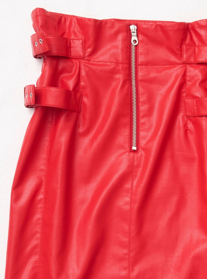 VEGAN LEATHER DOUBLE BELT HIGH WAIST SKIRT