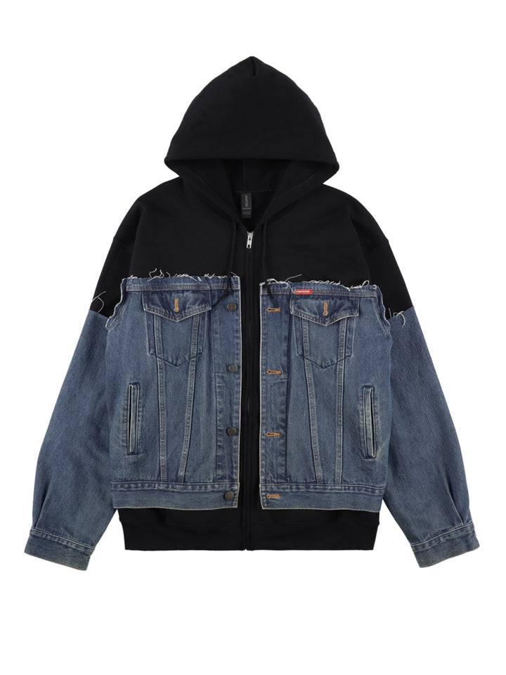 ＜UPCYCLED＞DENIM REBUILD HOODIE【BLUE】