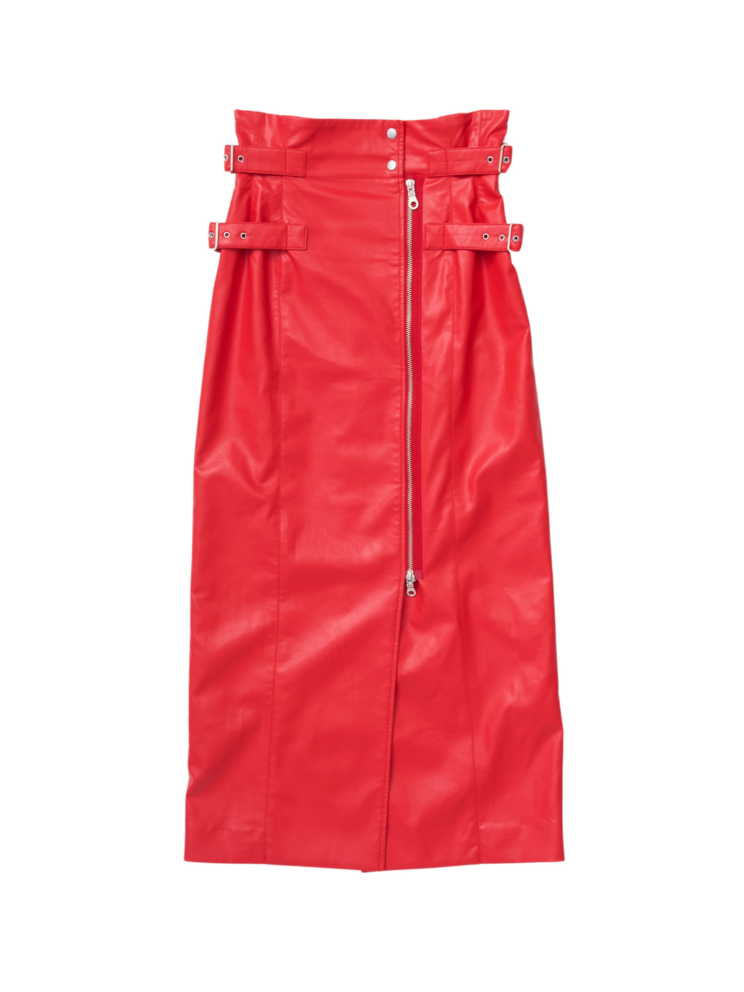 VEGAN LEATHER DOUBLE BELT HIGH WAIST SKIRT