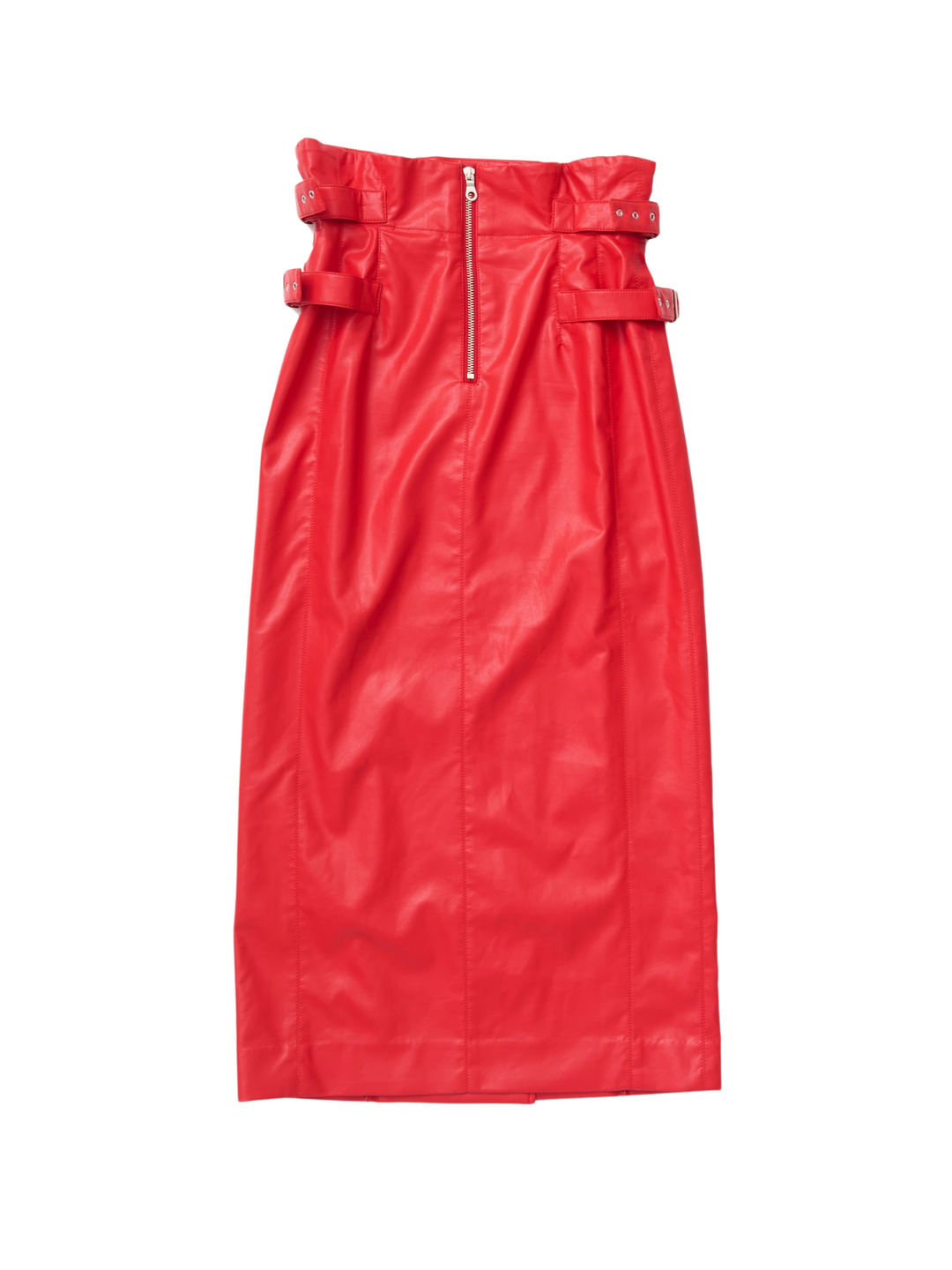 VEGAN LEATHER DOUBLE BELT HIGH WAIST SKIRT