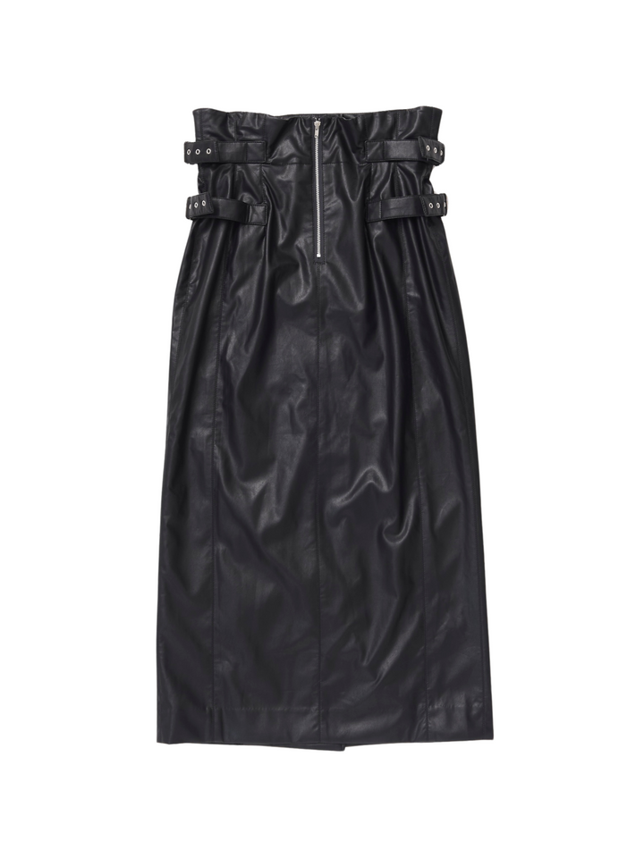 VEGAN LEATHER DOUBLE BELT HIGH WAIST SKIRT