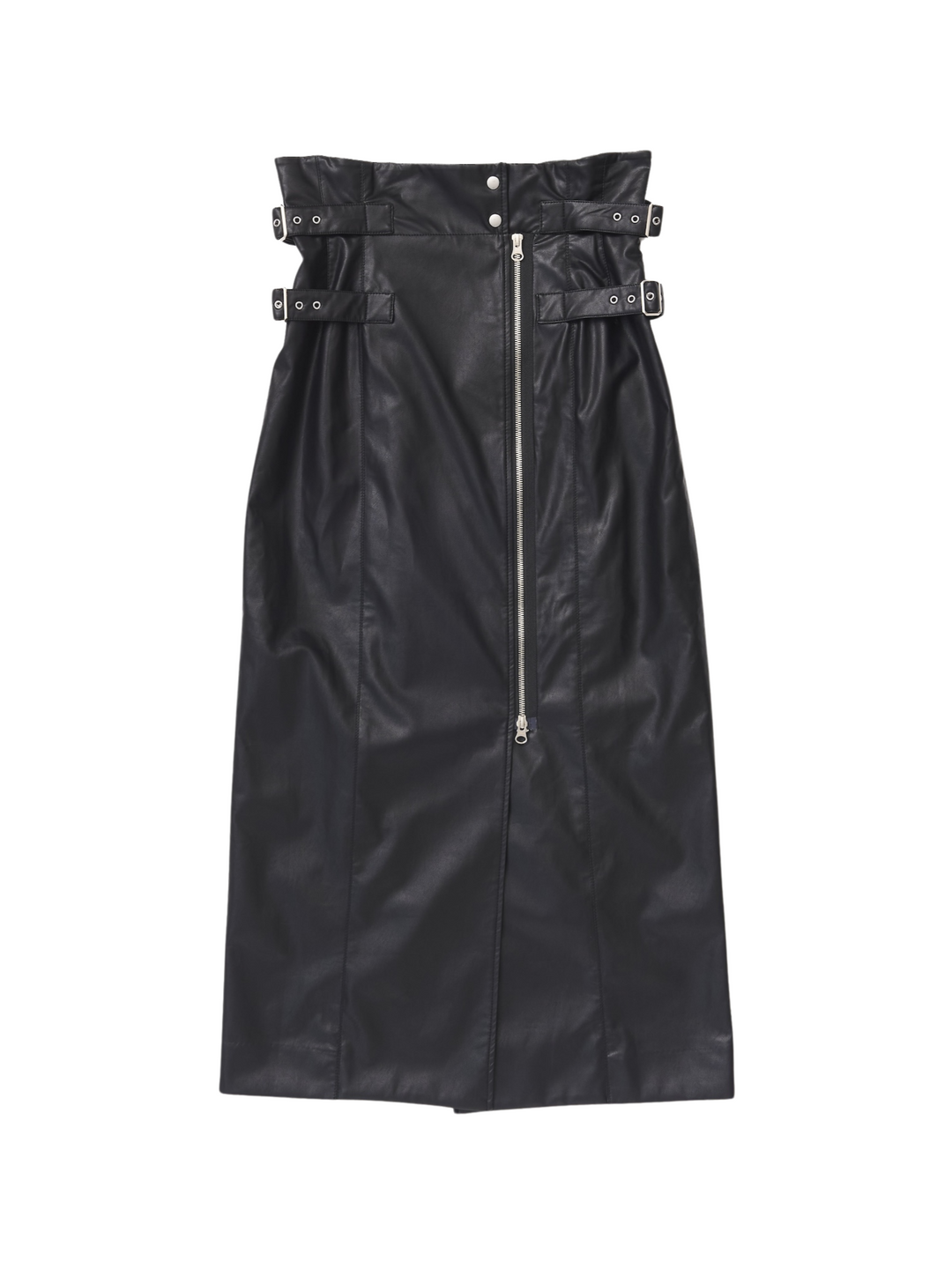 VEGAN LEATHER DOUBLE BELT HIGH WAIST SKIRT