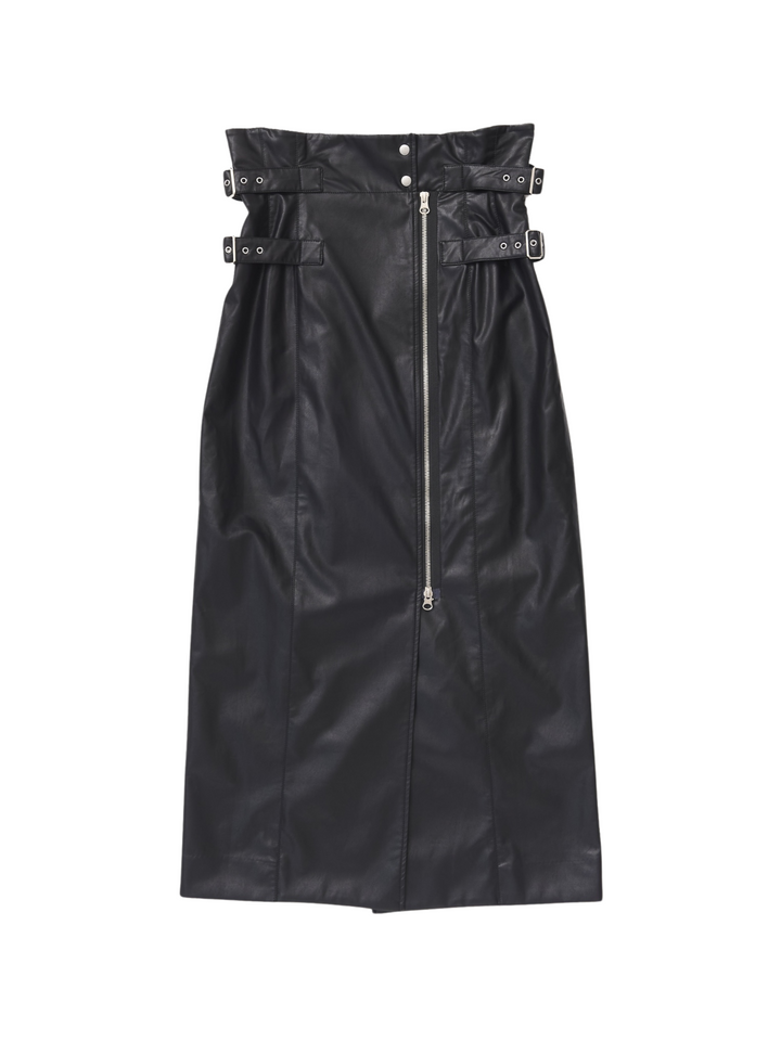 VEGAN LEATHER DOUBLE BELT HIGH WAIST SKIRT