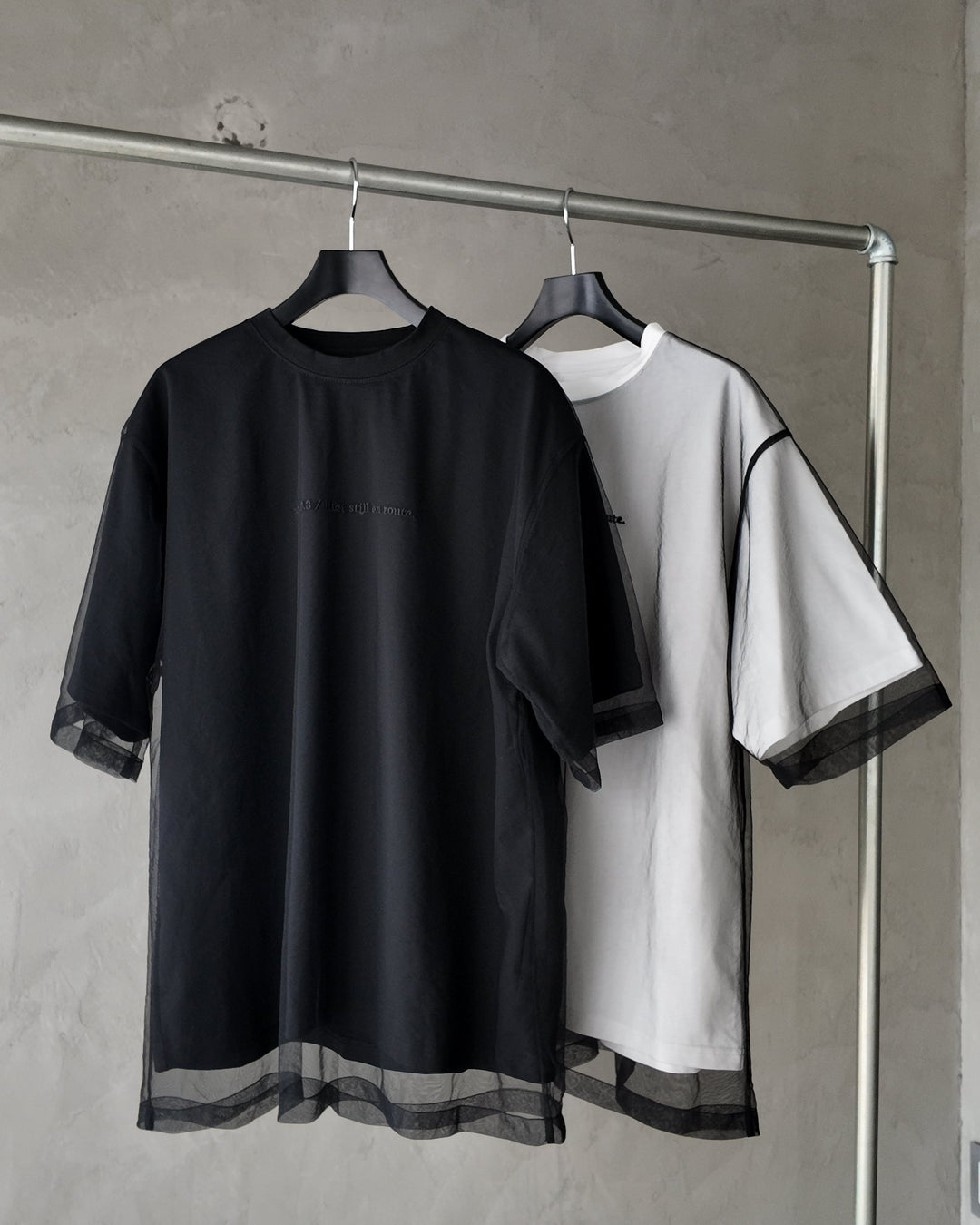 LAYERED MESH TEE【BLACK】
