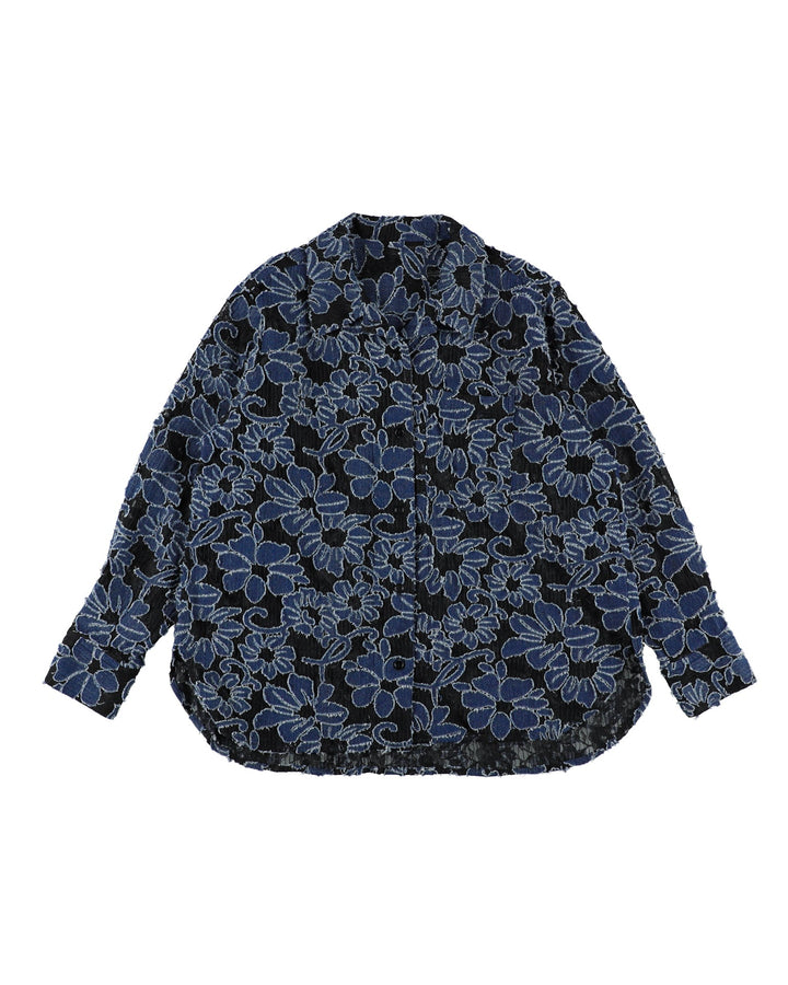DAMAGE FLORAL LACE SHIRT【BLUE】