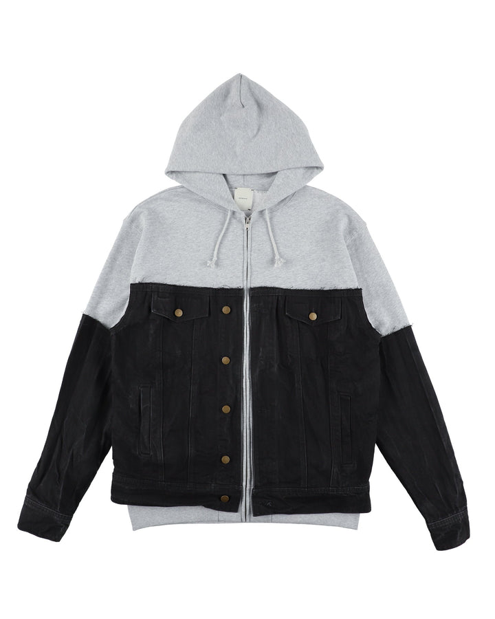 ＜UPCYCLED＞DENIM REBUILD HOODIE【GRAY】