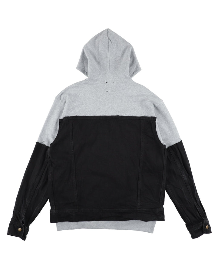 ＜UPCYCLED＞DENIM REBUILD HOODIE【GRAY】