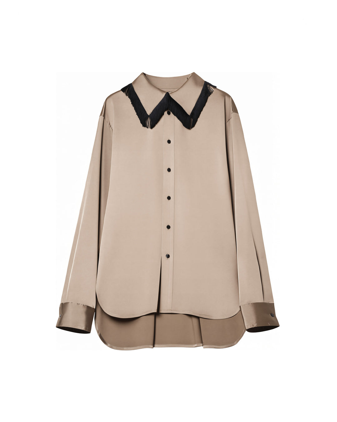 FRINGE COLLAR SATIN SHIRT【BLACK】